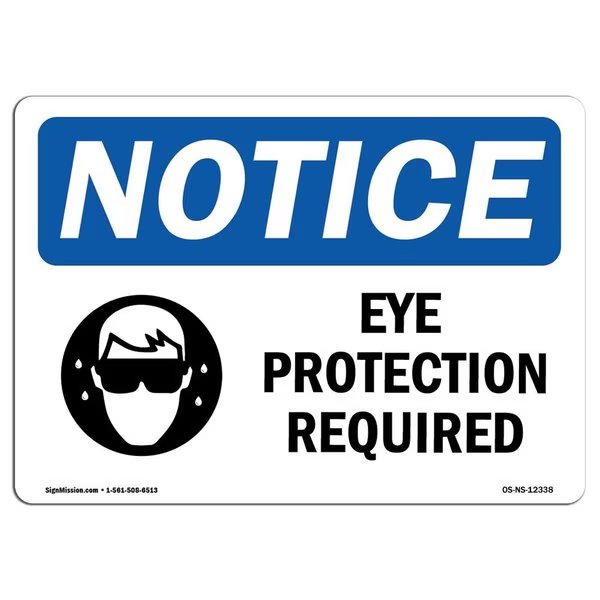 OSHA Sign, Eye Protection Required With Symbol, 10in X 7in Rigid Plastic, 10